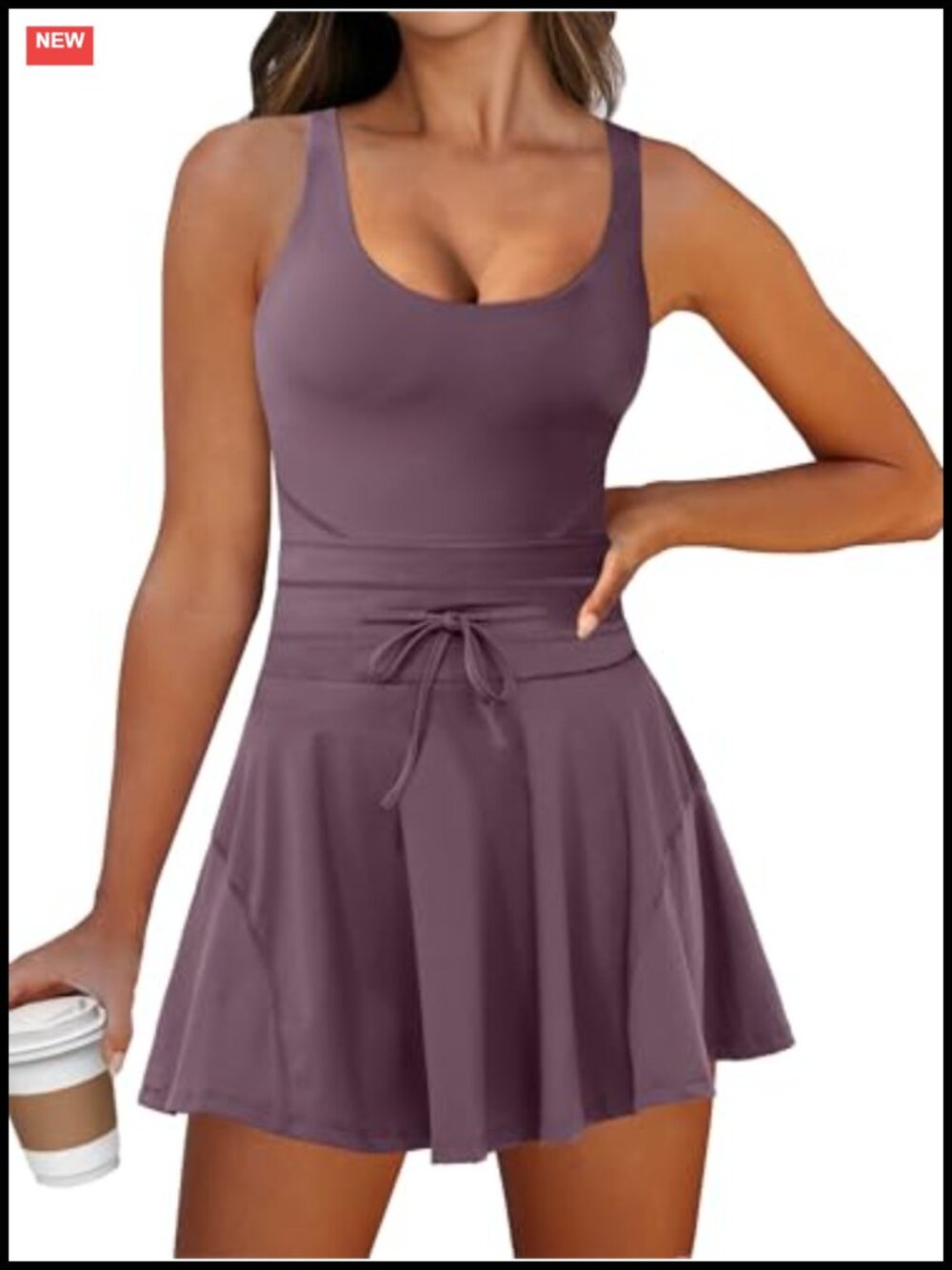 Athletic Tennis Sleeveless Romper Dress Built in Shorts Slim Fit